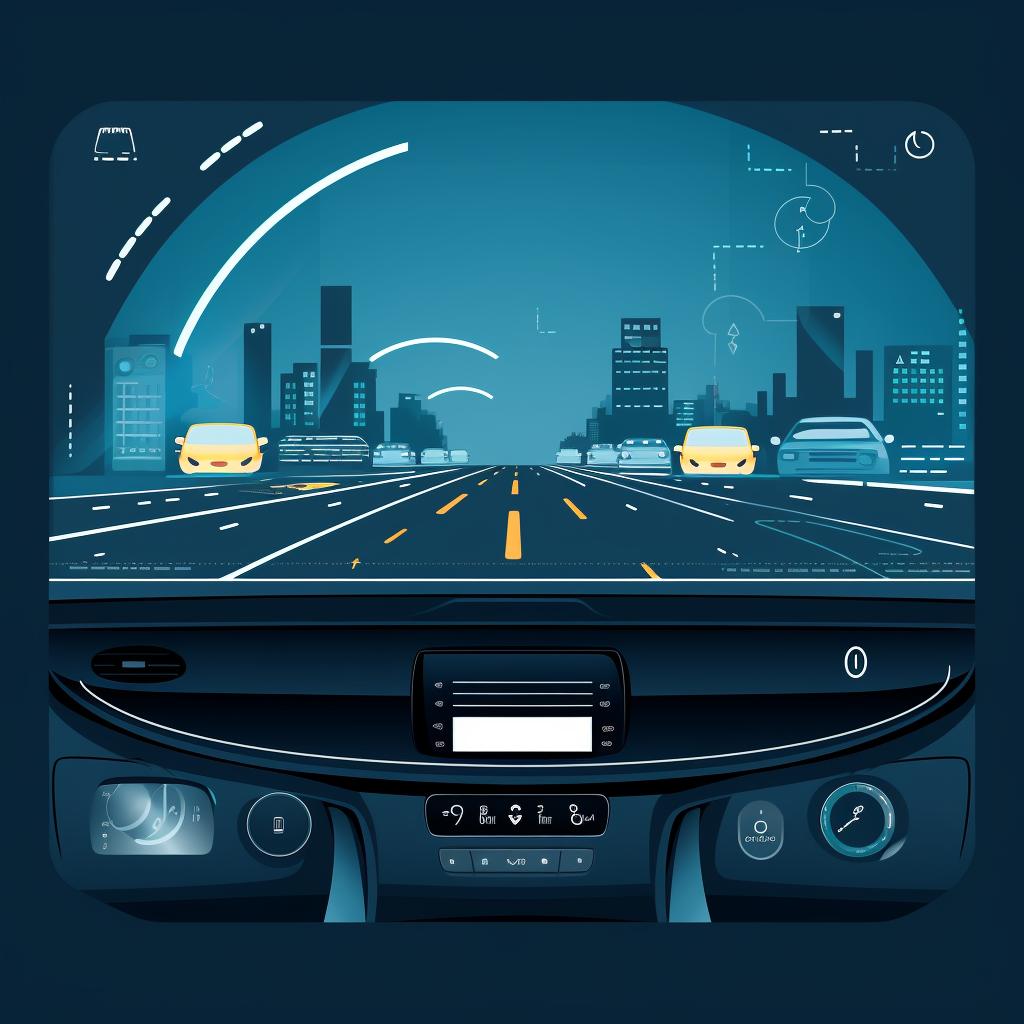 Car dashboard showing blind spot and rear cross traffic alert systems